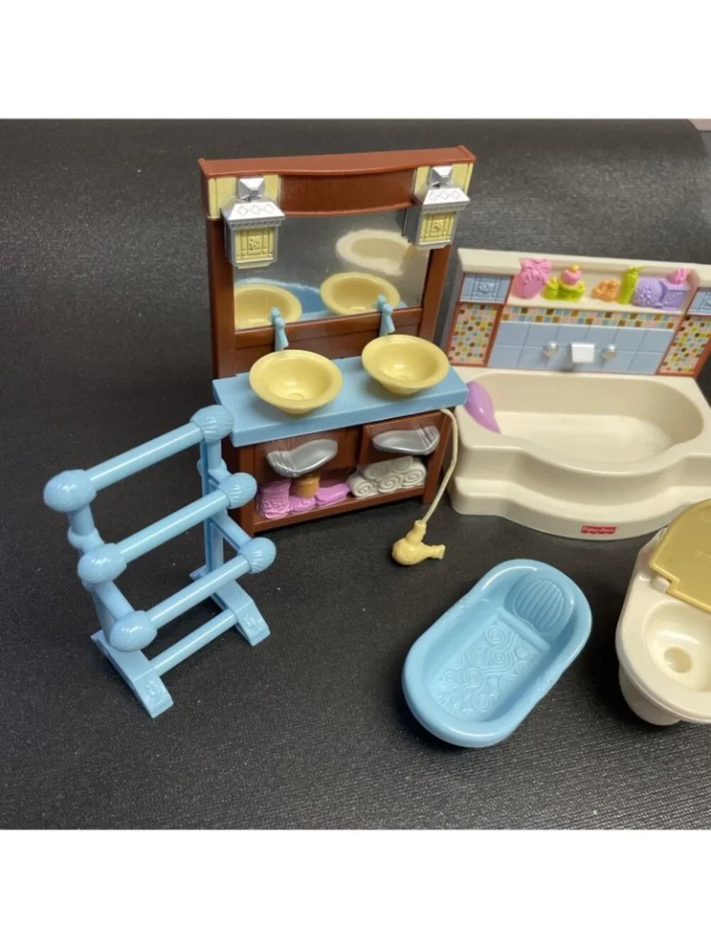 Fisher Price Loving Family Dollhouse Bathroom Lot Double Sink Toilet Bathtub